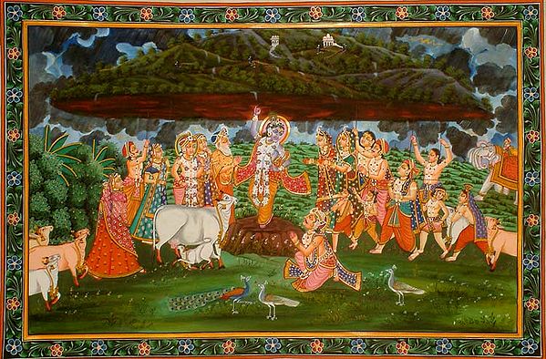 Krishna Lifts Mount Goverdhan