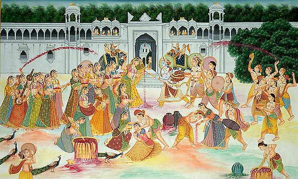 Krishna Playing Holi with Gopis Along with his Mates