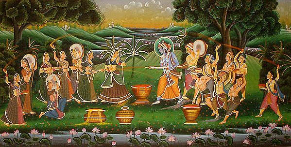 Krishna Playing Holi with Gopis in Vraja