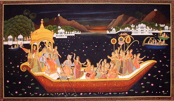 Krishna Sailing on the Yamuna with Gopis