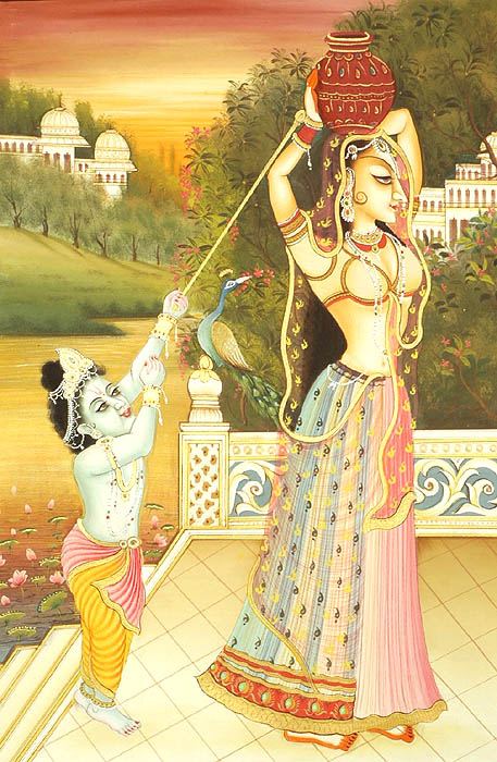 Krishna Teases a Gopi (Kishangarh Style)