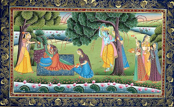 Krishna Watches as Radha's is 'Cooled' by Her Friends