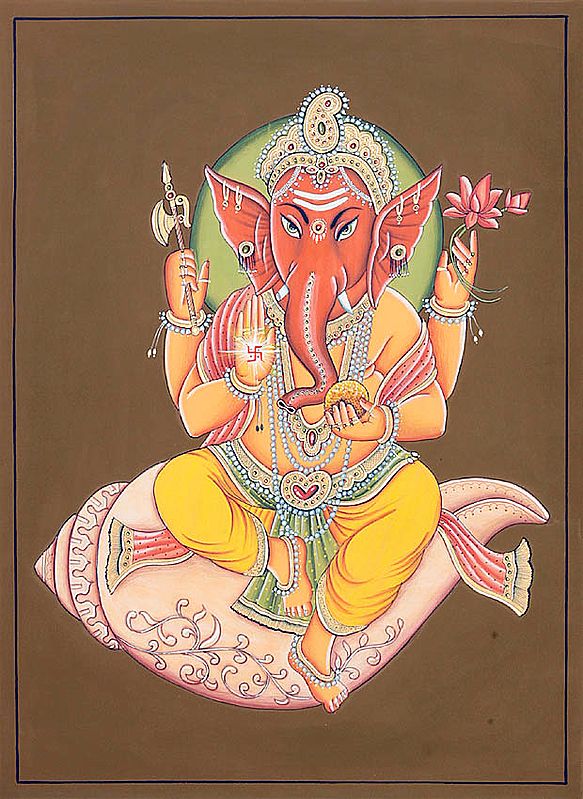 Lord Ganesha Seated on a Conch