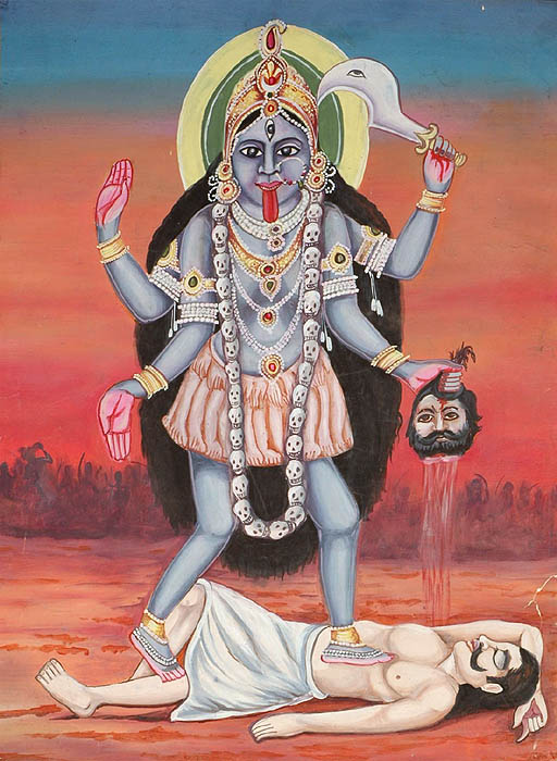 Mother Goddess Kali - Folk Painting for Worship from Varanasi