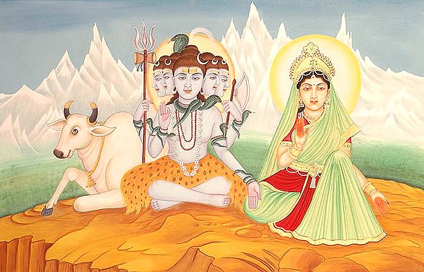 Panch-mukha Sadashiva with His Consort Parvati