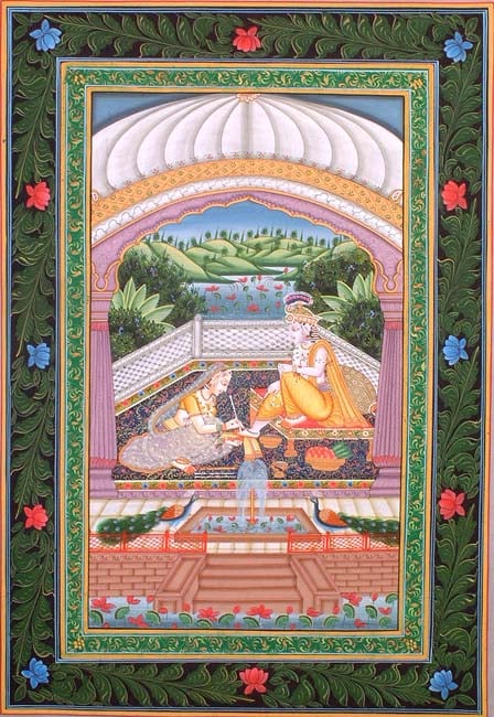 Radha Applies Henna on Krishna's Feet