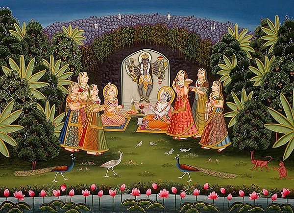 Radha, Krishna and Gopis Worship Goddess Mahakali