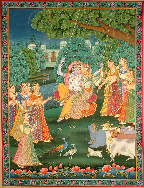 Radha Swings with Krishna Attended By Gopis
