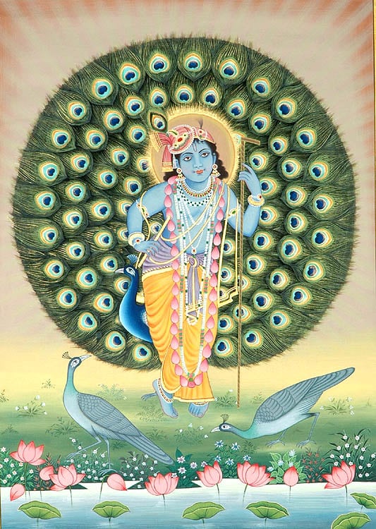 Standing Krishna with Aureole of Peacock Feathers