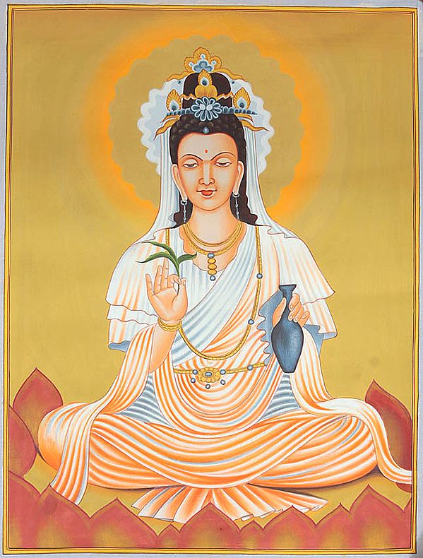 Kuan Yin Goddess Of Compassion Holding A Willow And The Vase Of