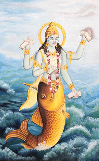 Matsya Avatar of Lord Vishnu Holding the Four Vedas
