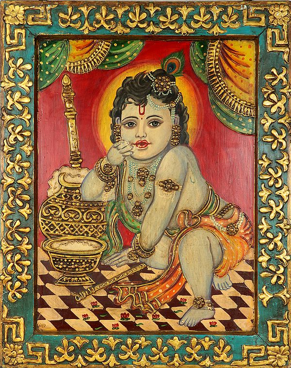 Lord Shri Krishna The Butter Thief (Framed Painting)