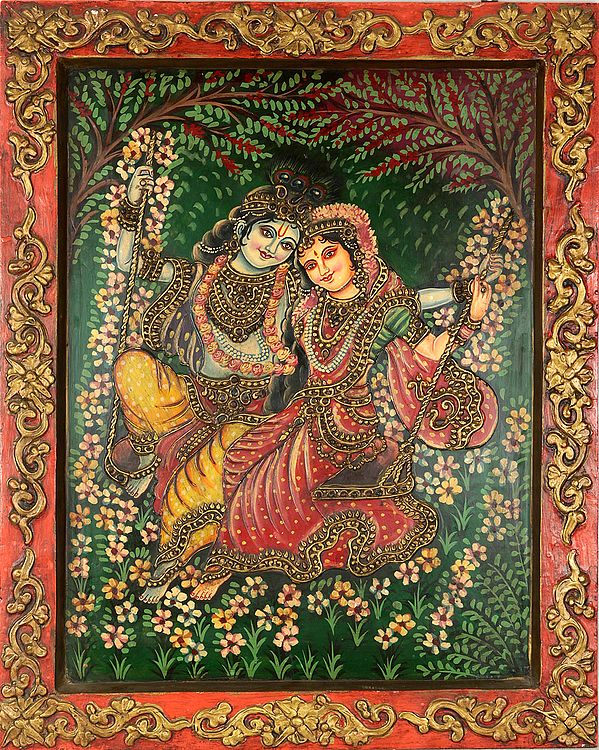 Radha Krishna on a Swing of Flowers