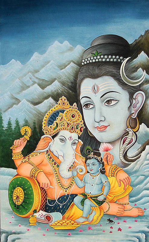 Baby Krishna with Ganesha and Shiva