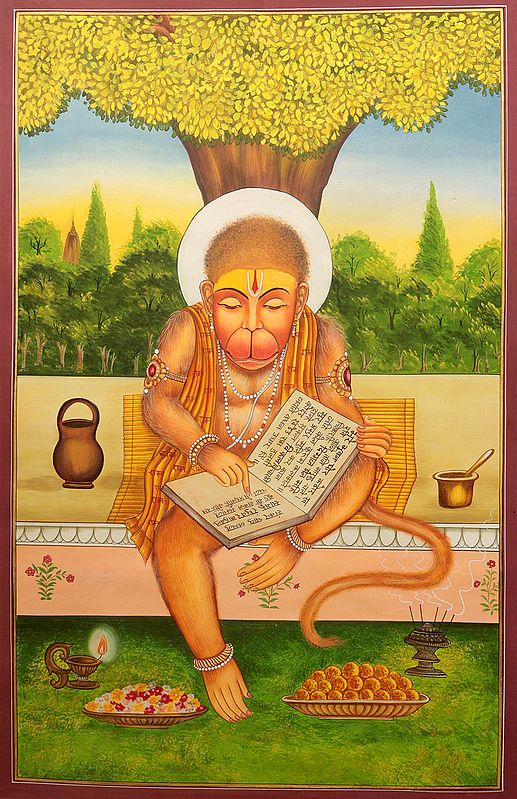 Lord Hanuman Offering Prayer Reciting the Ramayana