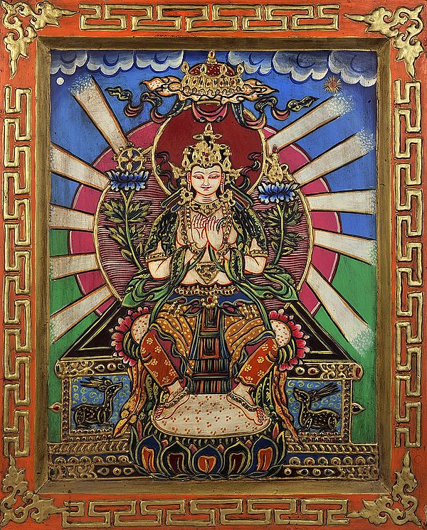Enthroned Future Buddha Maitreya in Trayatrimsa Heaven