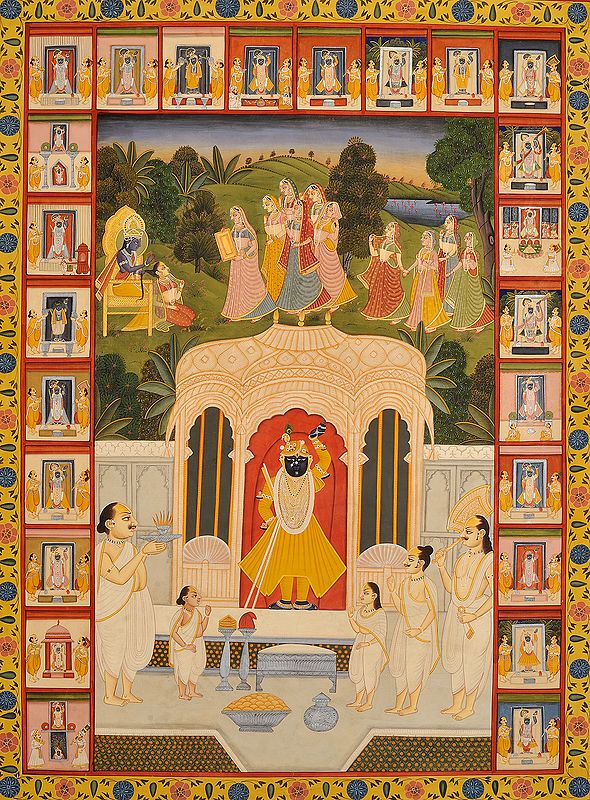 Pichwai of Shrinath Ji With His Different Sewas