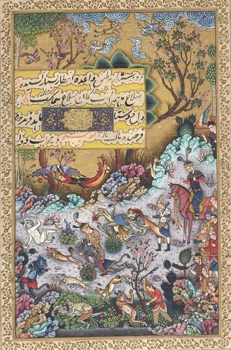 Hushang Defeats the Black Demon (From the Shahanamah painted during the
reign of Shah Tahmasp)