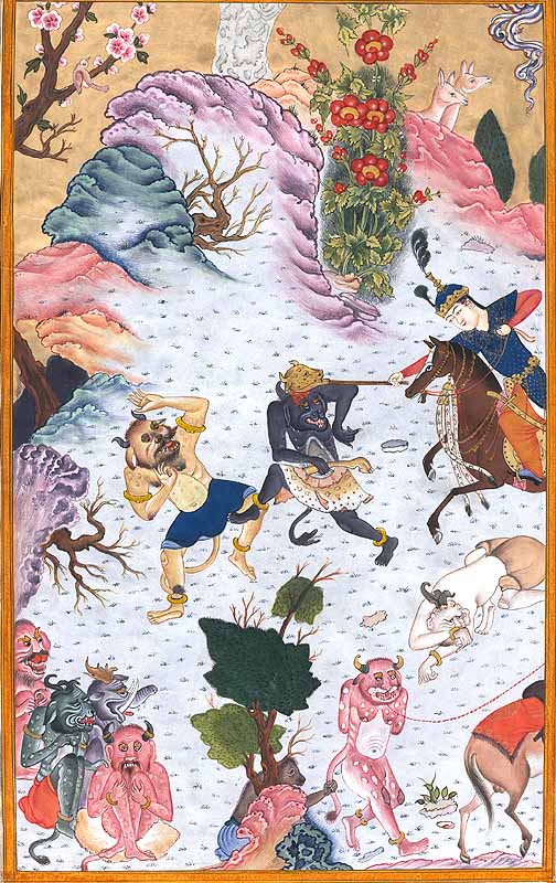 Monsters in Tahmuras Defeats the Demons, Illustrated Manuscript from the Shahnamah of Shah Tahmasp