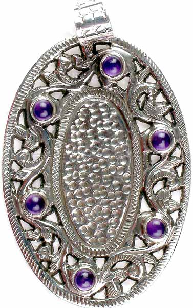 Amethyst Pendant with Perforations and Vegetation