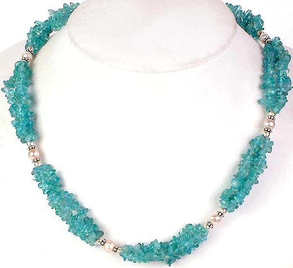Aquamarine Chip Necklace with Pearls