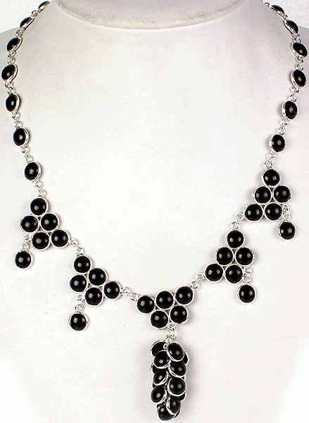 Black Onyx Necklace with Dangling Bunch