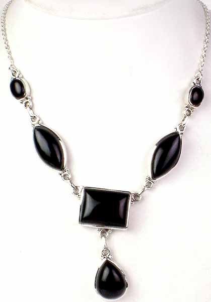 Black Onyx Necklace with Dangling Teardrop