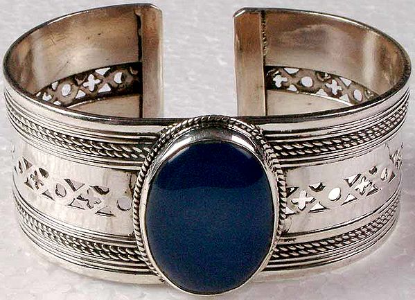Blue Chalcedony Cuff Bracelet with Jaali
