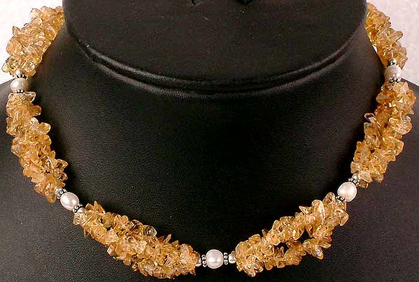 Citrine Chip Necklace with Pearls