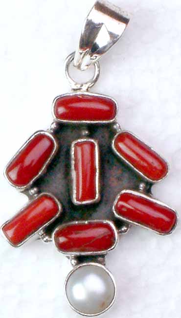 Coral Pendant with Pearl