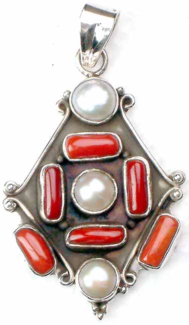 Coral Pendant with Pearl