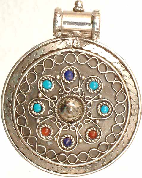 Filigree Circle with Turquoise, Coral and Lapis Lazuli