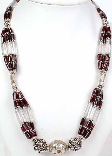 Garnet and Crystal Tube Necklace