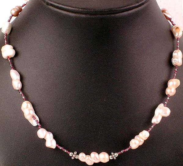 Garnet and Rugged Pearl Necklace