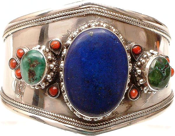 Lapis Lazuli Cuff Bracelet with Turquoise and Coral