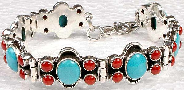 Link Bracelet of Robin's Egg Turquoise and Coral