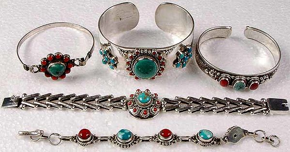 Lot of 5 Turquoise Coral Bracelets