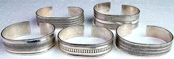 Lot of Five Sterling Silver Cuff Bracelets
