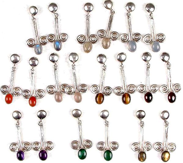 Lot of Ten Gemstone Designer Earrings (Each Stone Different)