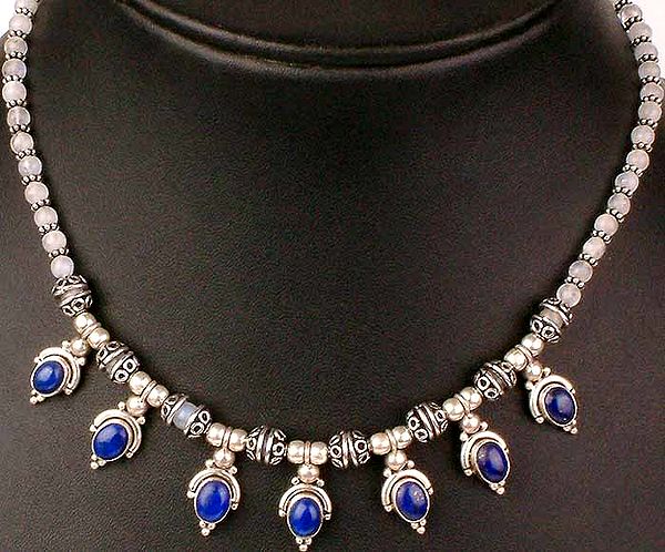 Moonstone Necklace with Lapis Lazuli Pendants