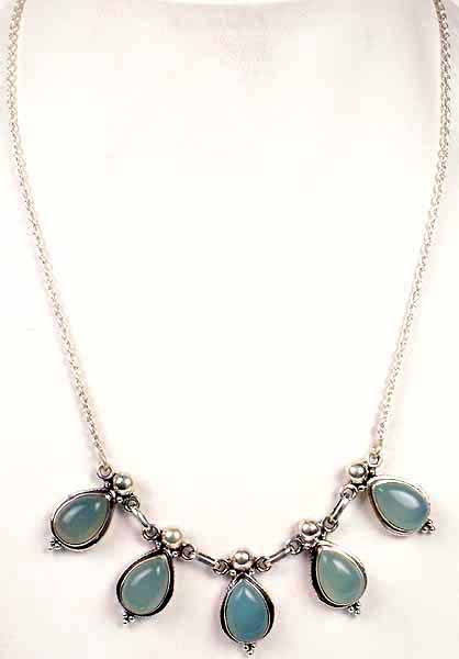 Necklace of Five Cabochon Chalcedony Drops