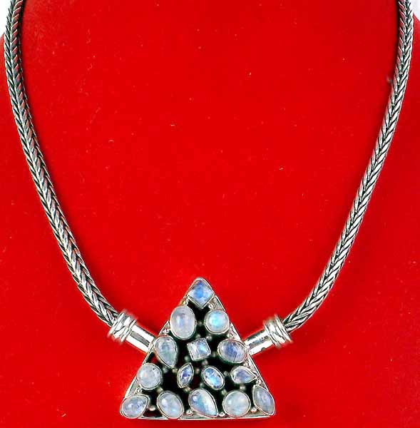 Necklace with Rainbow Moonstone Triangle