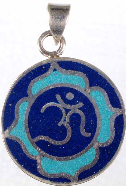 Om Pendant with Inlay of Turquoise and Lapis Lazuli