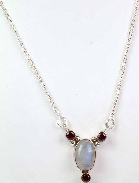 Rainbow Moonstone and Garnet Necklace