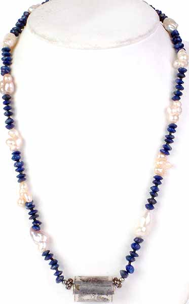 Rugged Pearl and Lapis Lazuli Necklace