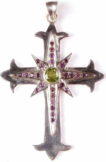 Sterling Cross with Peridot and Amethyst