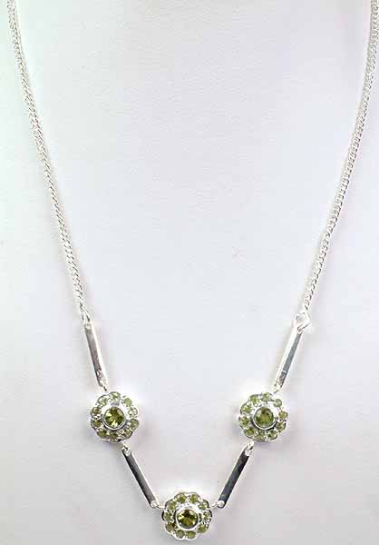 Three Peridot Flowers Make Up a Necklace