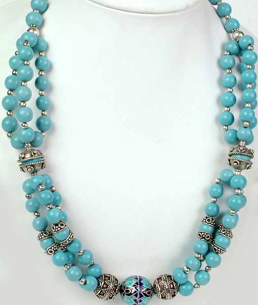 Three Strand Necklace of Robin's Egg Turquoise