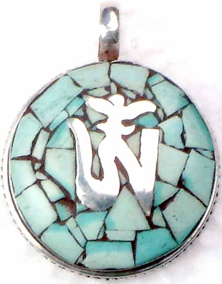 Tibetan Om Pendant with Turquoise Inlay