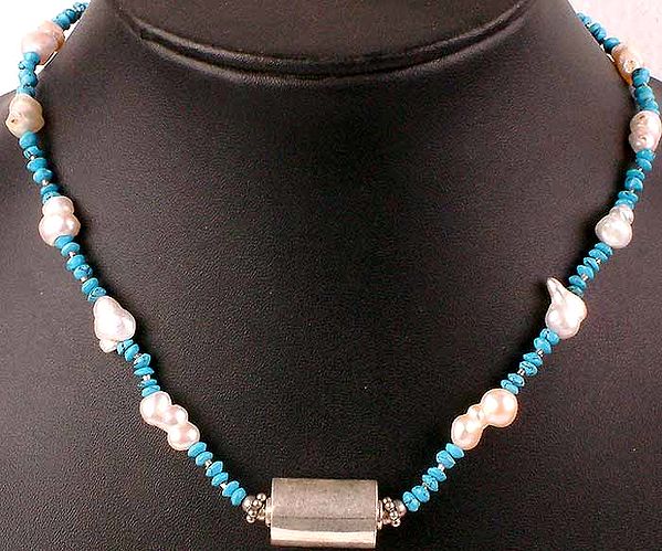 Turquoise and Rugged Pearl Necklace